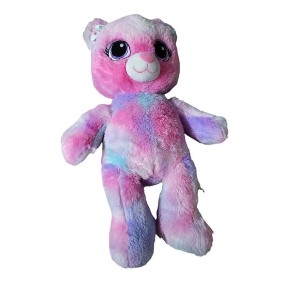 Build a Bear Teddy Bear Tie Die Colorful Heart Ears 16"